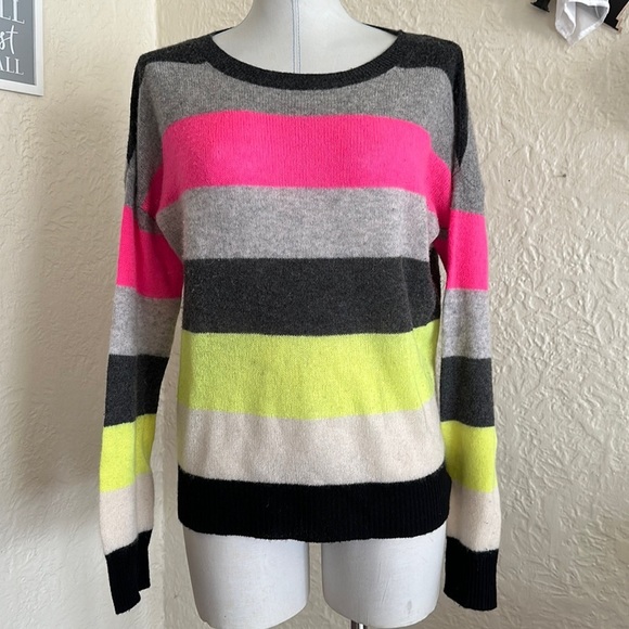 Scott & Scott London Pimicilo Neon Stripe Cashmere Sweater Small Black Gray Pink - Picture 4 of 14